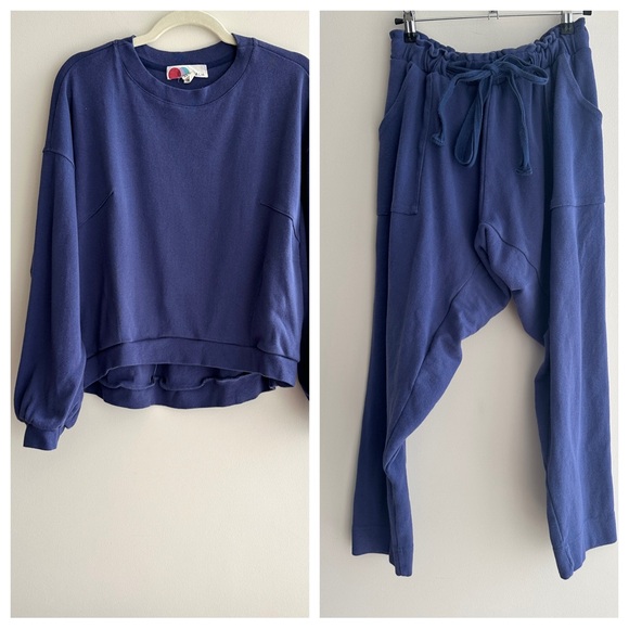 FP Beach Tops - FP Beach by Free People Matching Sweatshirt & Sweatpants Set, Dark Blue, Size XS
